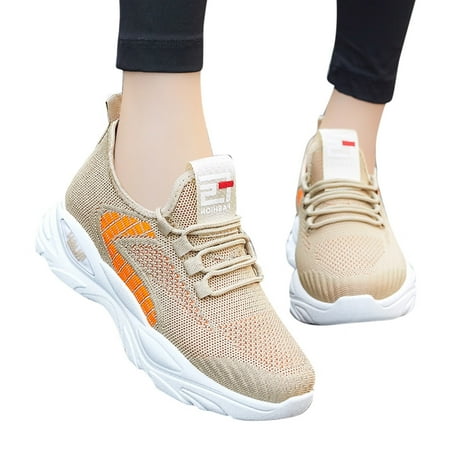 

Sneakers for Women Fashion Autumn Women Sports Shoes Flat Fly Woven Mesh Breathable Comfortable Elastic Strap Light Casual Womens Sneakers Mesh Khaki 37