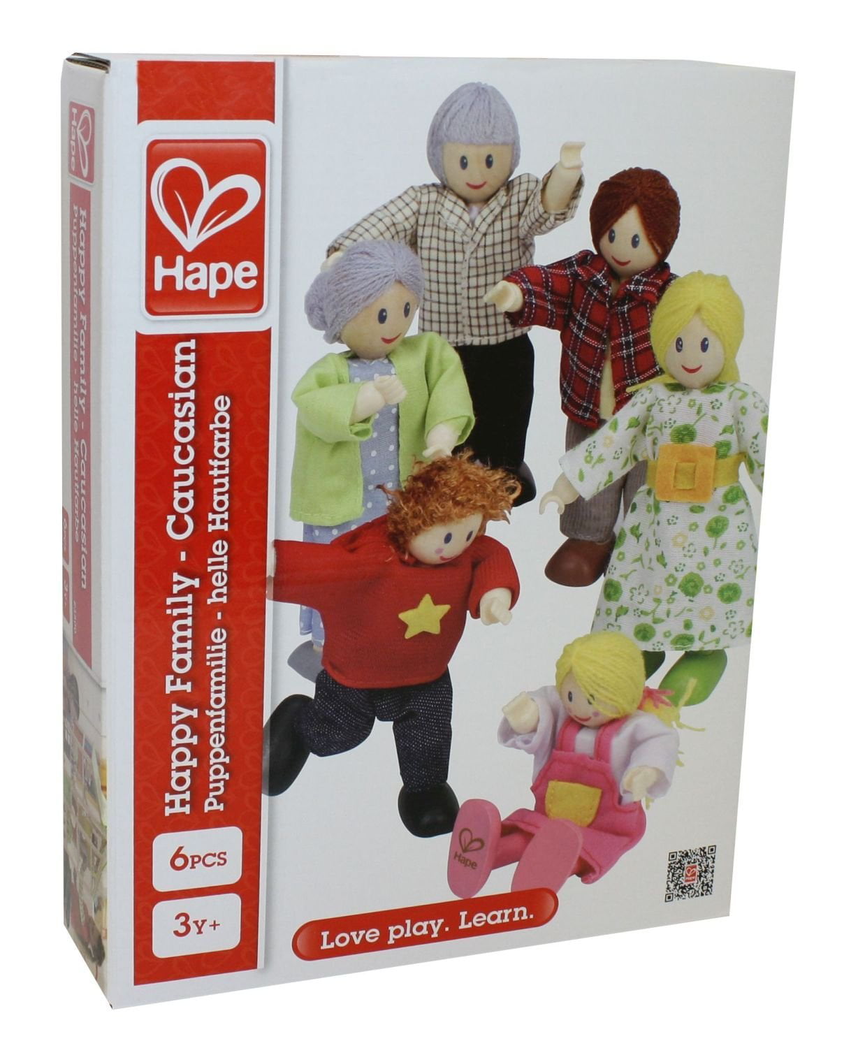 Hape Caucasian Doll Family Set for Kid's Dollhouses, Dolls