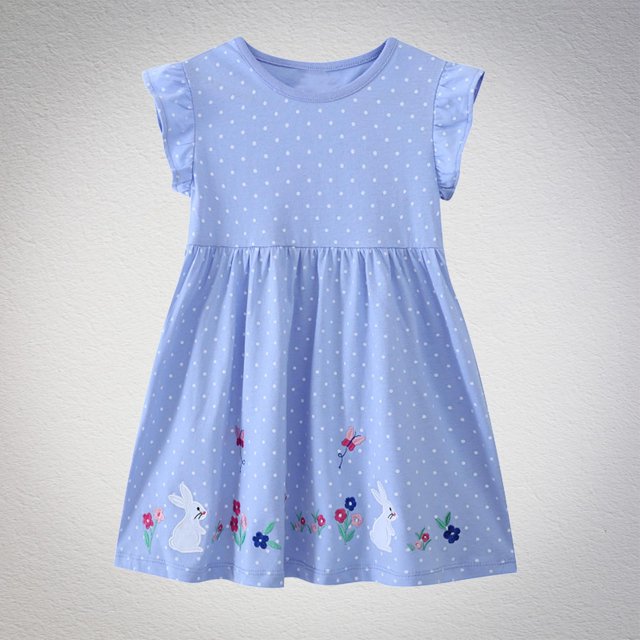 LOVZFMLL Fashionable Girls Round Neck Long Sleeved Small Fly Sleeve Bow Print Dress