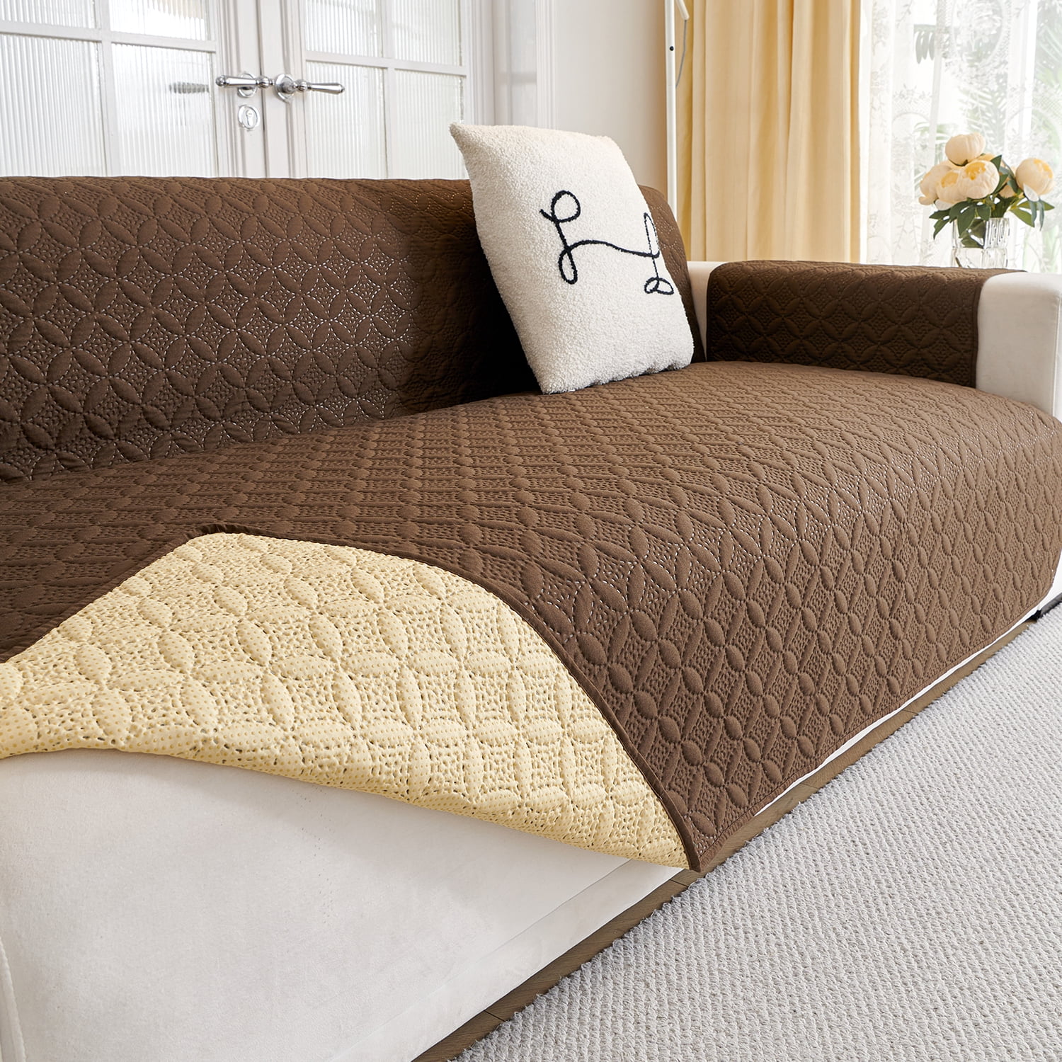 Loveseat Sofa Covers Sofa Cover for Couch,Washable Couch Cover with Non Slip and Elastic Straps,Sofa Slipcover Furniture Protector for Kids Pets(104"x76")