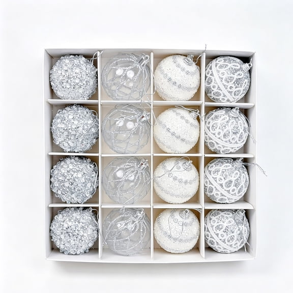 16Pcs Christmas Baubles Ornaments Set Xmas Ball Decorations for Christmas Tree Home Party Holiday Decor, Gray