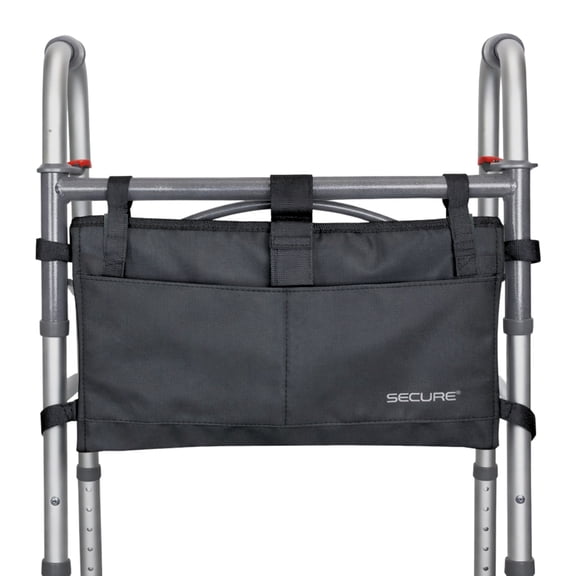 Secure Safety Solutions Six Pocket Walker Storage Bag, Black - Mobility Aid Accessory Pouch for Elderly, Seniors, Disabled - Hands Free Tote Caddy Fits Most Walkers