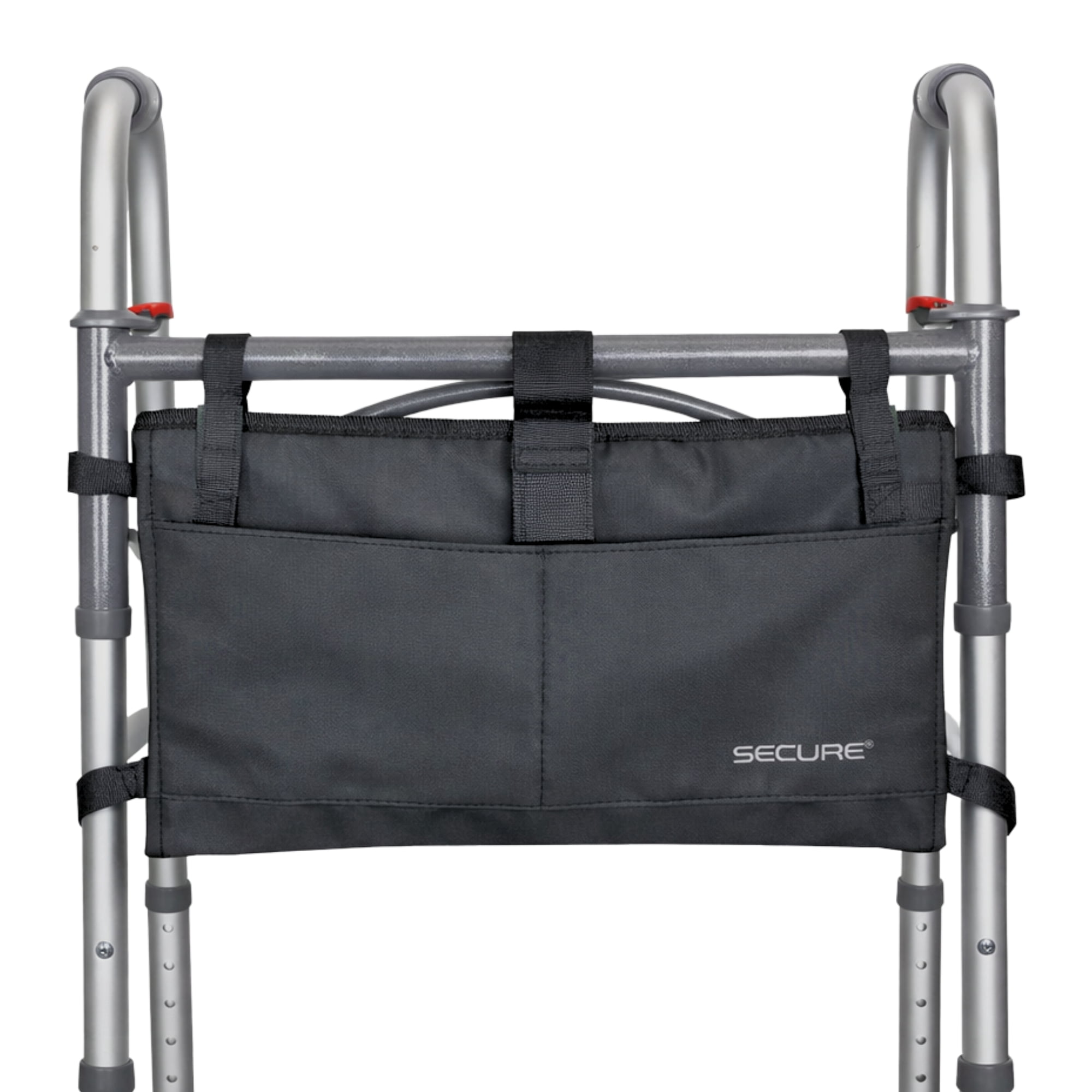 Secure Safety Solutions Six Pocket Walker Storage Bag, Black - Mobility Aid Accessory Pouch for Elderly, Seniors, Disabled - Hands Free Tote Caddy Fits Most Walkers