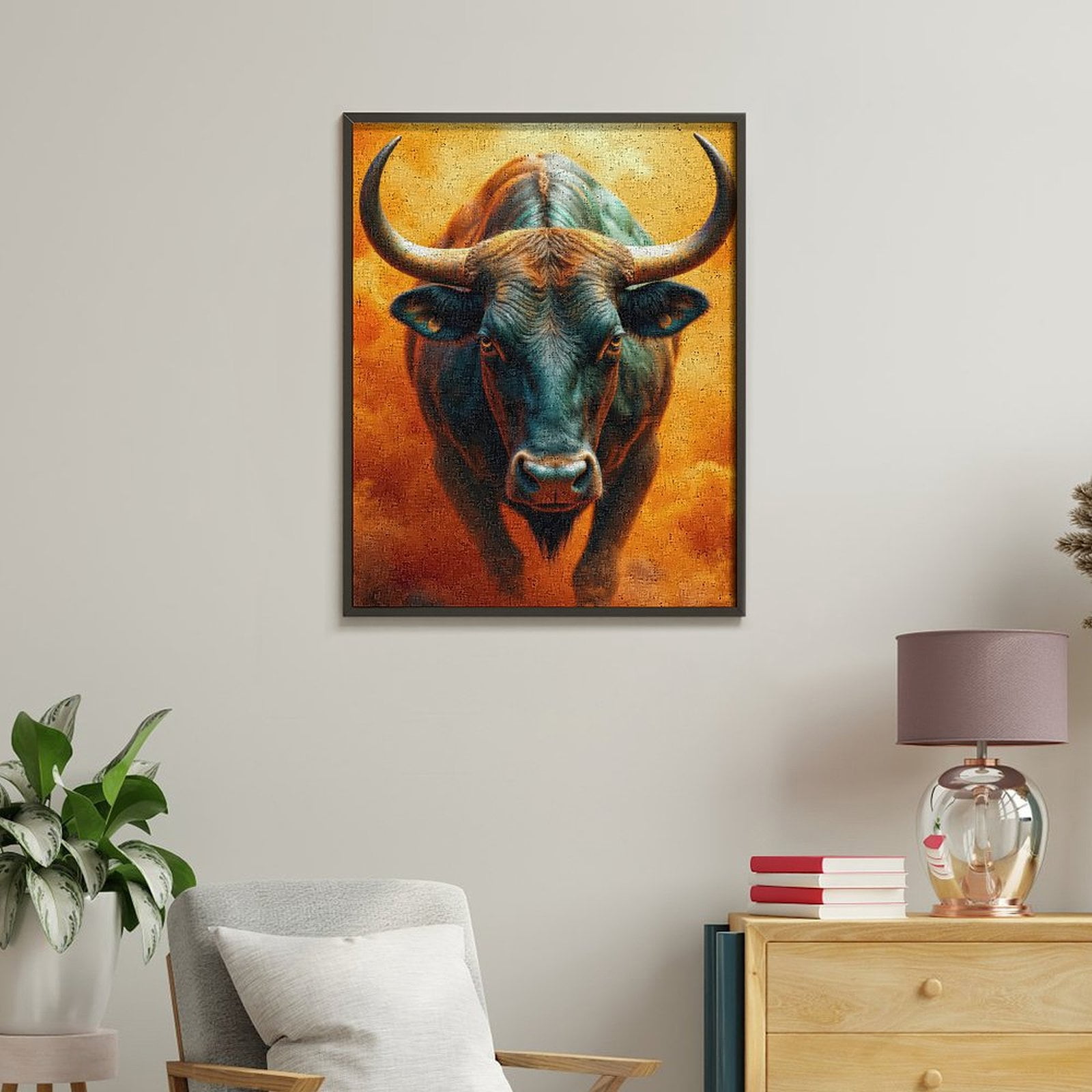 Paint by Numbers Kit for Adults, Bull In Fiery Cloudscape Paint by Numbers, Easy Paint by Numbers Kit for Adults Beginner, DIY Adult Paint by Number Kits on Canvas, Home Decor