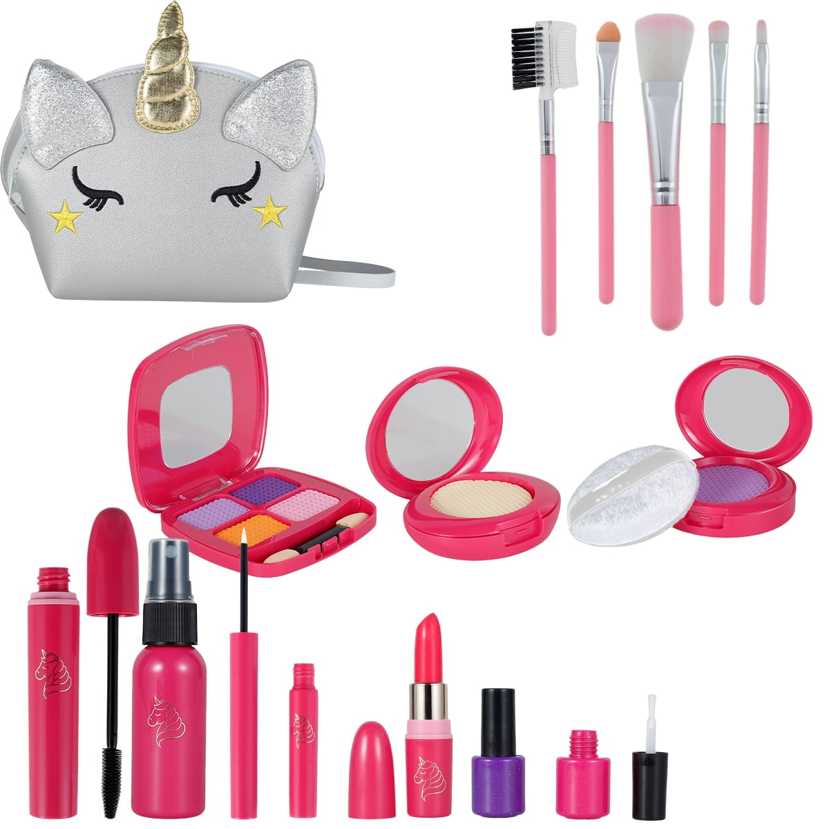 CIVG 14pcs Kids Makeup Kit Real Cosmetic Toys Set with Unicorn Box