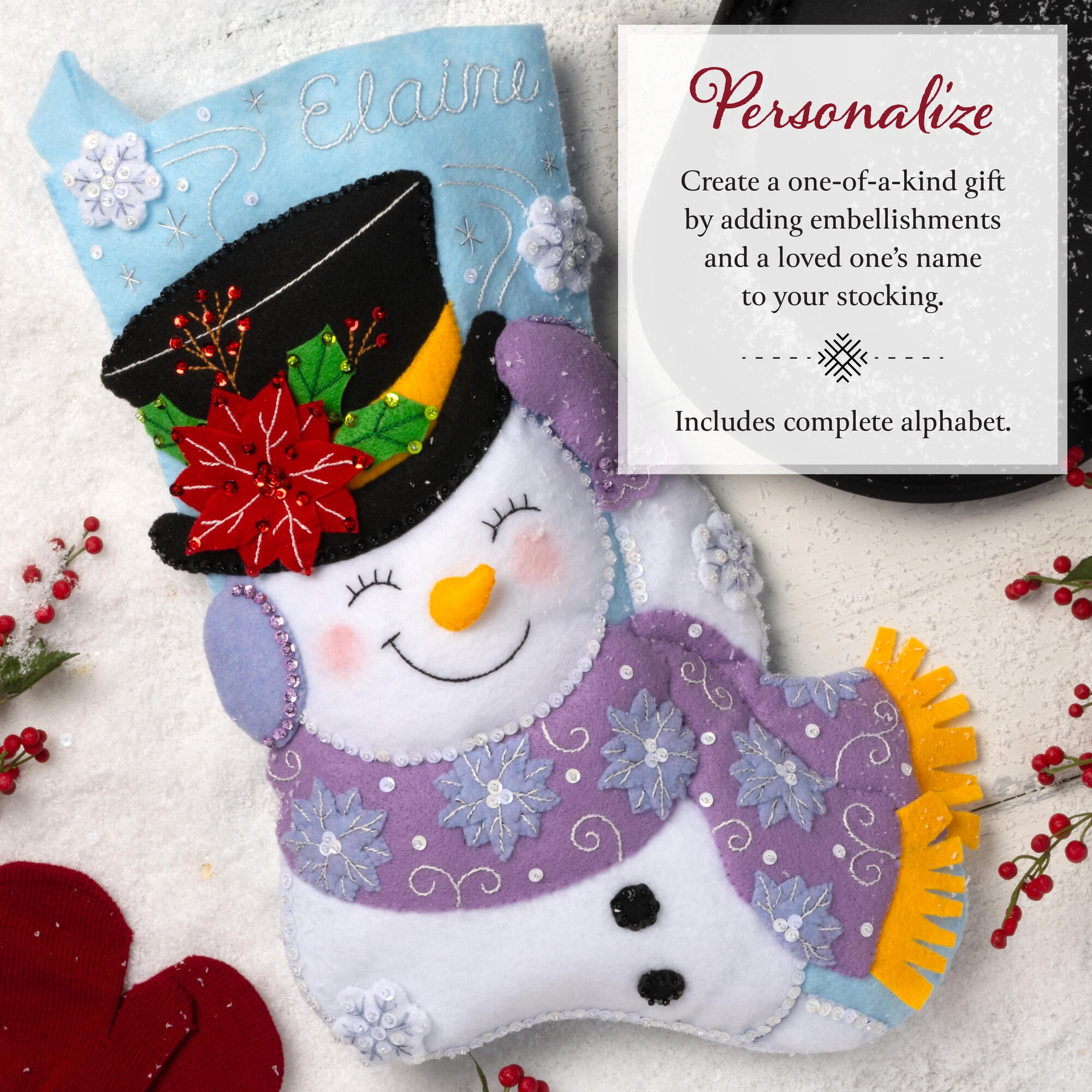 Bucilla Jolly Top Hat Snowman 18 in Multicolor Felt Stocking Kit