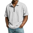thumbnail image 2 of CIENVNSTG Summer Men's Clothing Light Luxury T Shirt Short Sleeve Collared Zipper Neck Solid Color Loose Basic Shirt Popular Top White M, 2 of 8