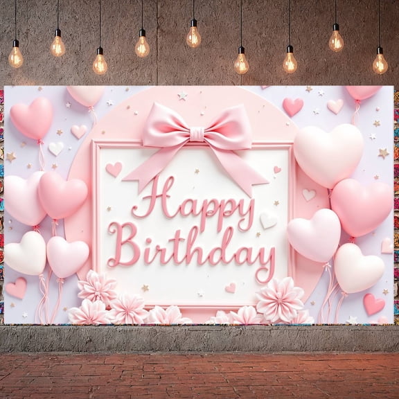 Pink Style Banner Heart-shaped Birthday Display Bowknot Decor Floral Pattern Romantic Backdrop for Birthday Party Girls' Party Photo Shoot
