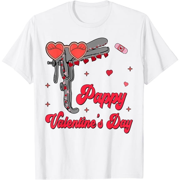 Playful Cartoon Gun Hearts Pappy Valentine's Day Funny Obgyn Nurse T-Shirt for Unique Gift