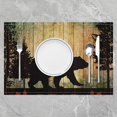 thumbnail image 2 of Black Bear Placemats Wild Animal Place Mats Rustic Wooden Cabin Nature Wildlife Wipeable Placemats for Dining Table Kitchen Patio Camping Oil Painting Plant Pine Tree Table Mats 12x18 Pack of 4, 2 of 4