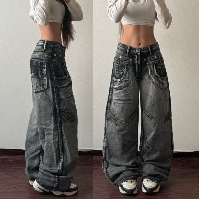 Pantalones vaqueros holgados lavados negros estilo Harajuku Vintage callejero para mujer Y2K gótico Hip Hop Popular Casual Joker pantalones de pierna ancha