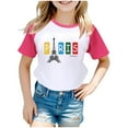 thumbnail image 1 of Rovga T-Shirt Fille 8-9 Ans Manches Courtes et T-Shirt Raglan Imprimé Jeux 3484 Imprimés Dessin Animé Col Rond Cool Usage Quotidien Rose Vif, 1 of 4