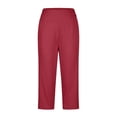 thumbnail image 4 of Textilo Golf Capris for Women Elastic High Waisted Side Slit Stretch Capri Pants with Pockets Straight Leg Button Pant Casual Summer Travel Workout Lightweight Slacks,Red XL, 4 of 6