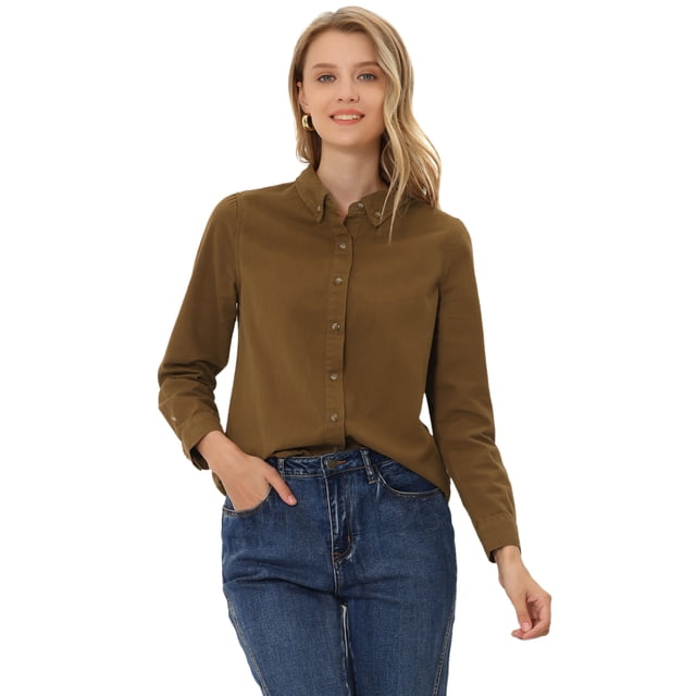 Camisa Vaquera Holgada Allegra K Clásica para Mujer Marrón S