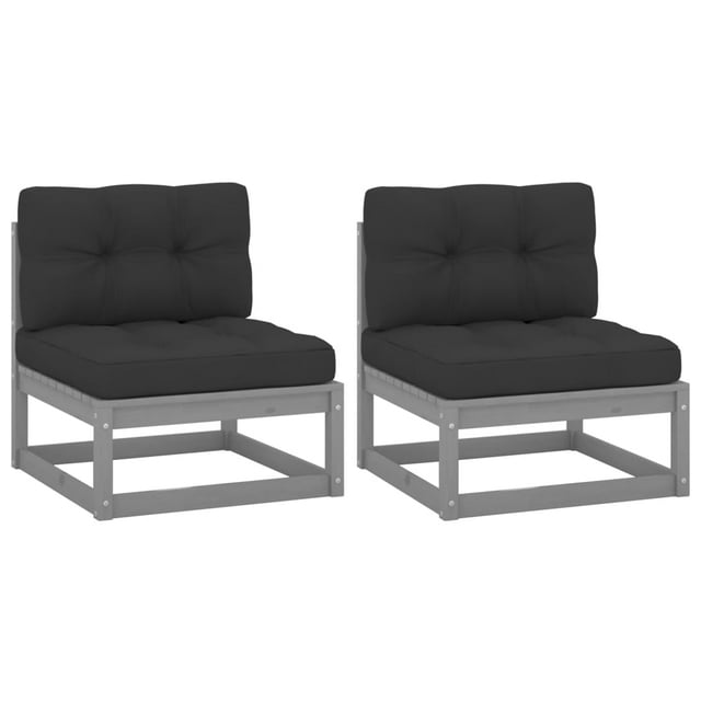 vidaXL Garden Middle Sofas with Cushions 2 pcs Grey Solid Wood Pine