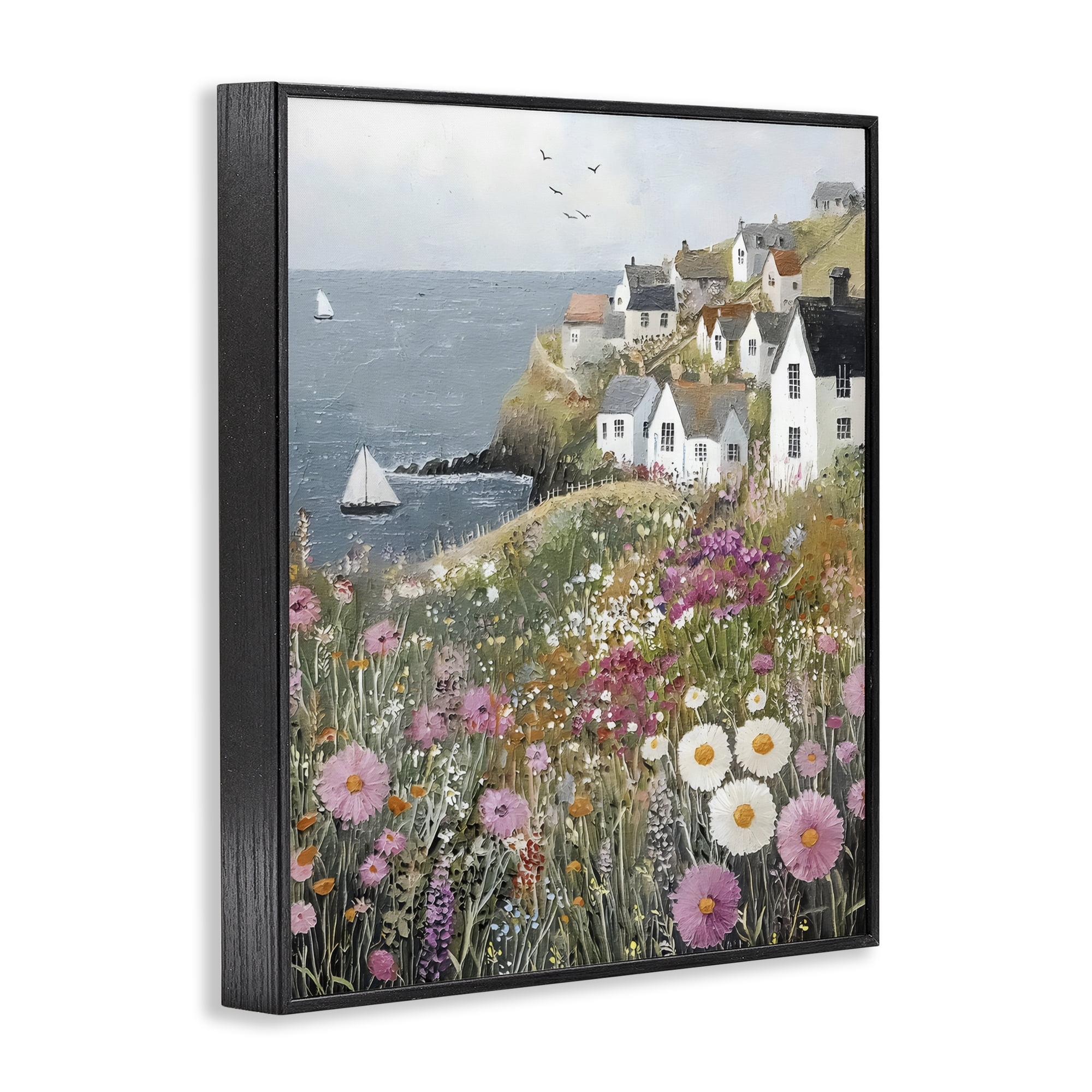 Stupell Industries Pink Meadow Overlooking Sailboats Black Framed Giclee Art, design by Riley B