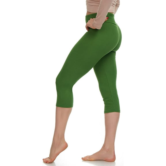 LMB Capri Leggings for Women Buttery Soft Polyester Fabric, Olive, XL - 3XL