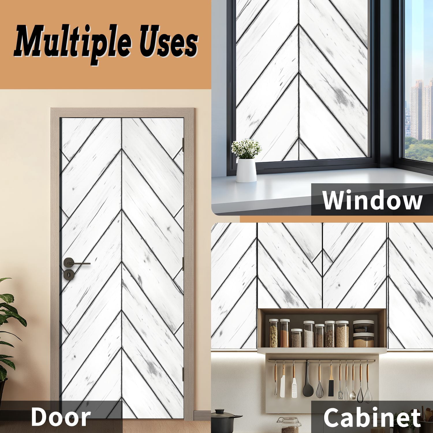 Self Adhesive Vinyl Refrigerator Wrap Set White Wood Rustic Door Mural Removable Fridge Sticker Peel and Stick&nbsp;Full Door Cover Decal Kitchen Bar Decor