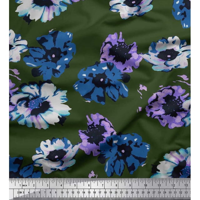 Soimoi Rayon Fabric Flower Artistic Print Sewing Fabric Yard 56 Inch Wide