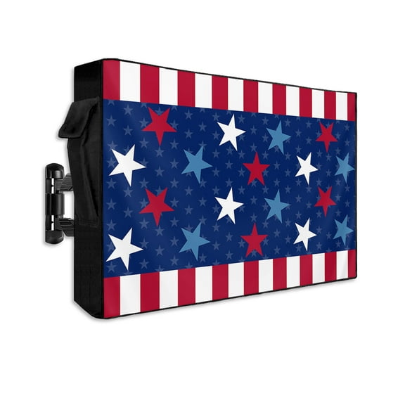 4th of July Outdoor TV Cover 52 to 55 Inch Weatherproof, Patriot Independence Day Colorful Star Stripes 600D Oxford TV Covers with Waterproof Zipper, Outside Flat TV Screen Protector 52"Wx19"Hx4.5"D
