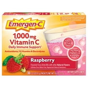Emergen-C Vitamin C 1000mg Powder (30 Count, Raspberry Flavor, 1 Month Supply), With Antioxidants, B Vitamins And Electrolytes, Dietary Supplement Fizzy Drink Mix, Caffeine Free