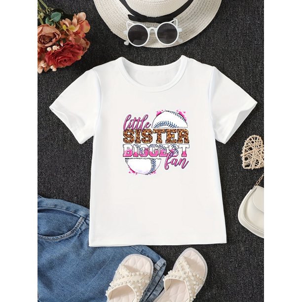 Girls' Summer Casual Knit T-Shirt with Cute Letter Print - Comfy, Stretchy Fabric, Round Neck, Short Sleeve Top