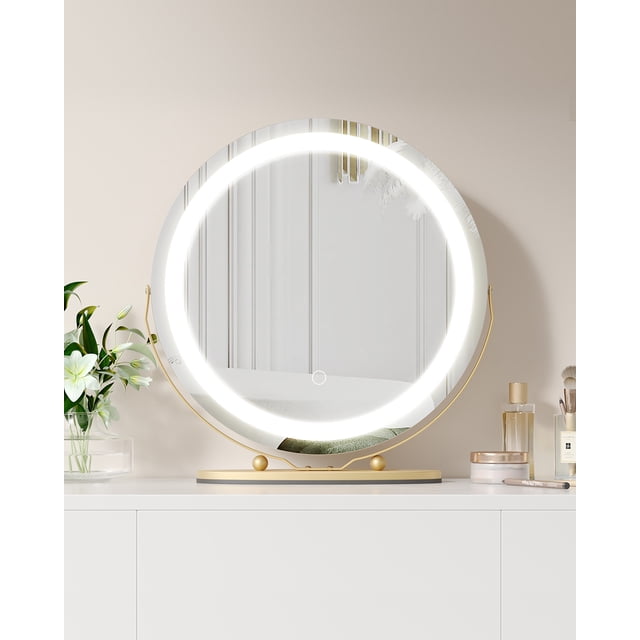 Large LED Vanity Mirror with 3 Color Lighting Modes – Tabletop Makeup Mirror for Bedroom, Bathroom & Dressing Room – Plug-in