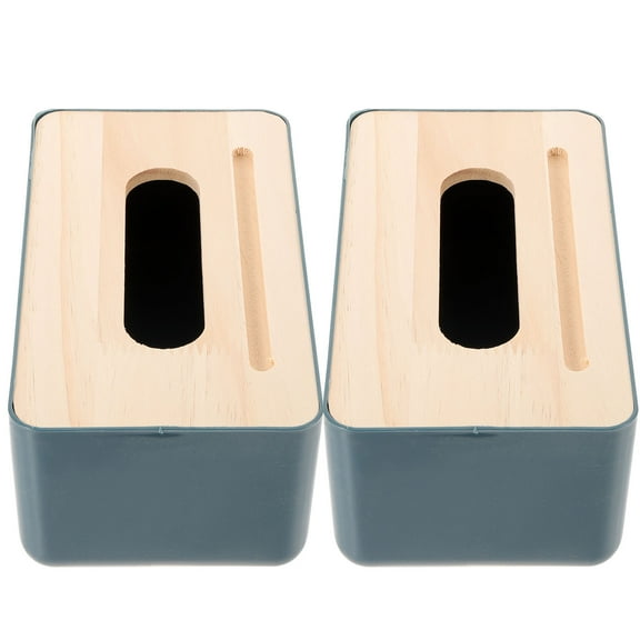 ROSENICE  2 Pcs Linen Paper Box with Wooden Lid Table Matches