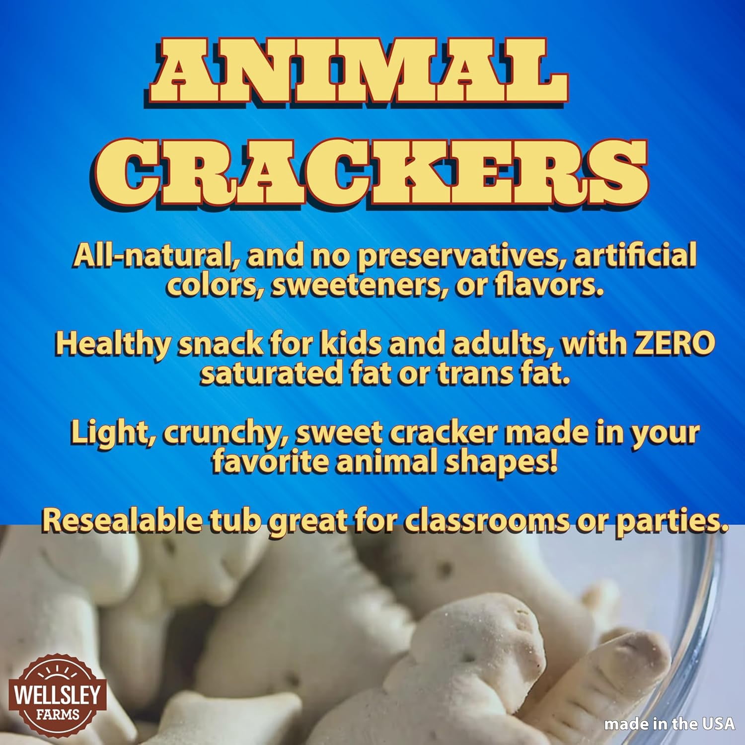 Wellsley Farms Animal Crackers. 62oz. Plastic Tub. (3lbs. 14oz)