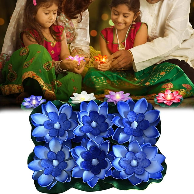Home Decoration 6 Pcs Decoration Floating With Lights Plastic Flower Plastic Flower Artificial Traditional Indian Decor For Puja Home Party Decoration