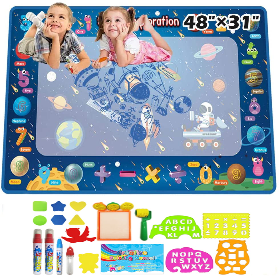 SuSenGo Large Magic Doodle Mat Car Theme Coloring Writing Educational Toys for Kids,with 15 Pack Drawing Accessories 