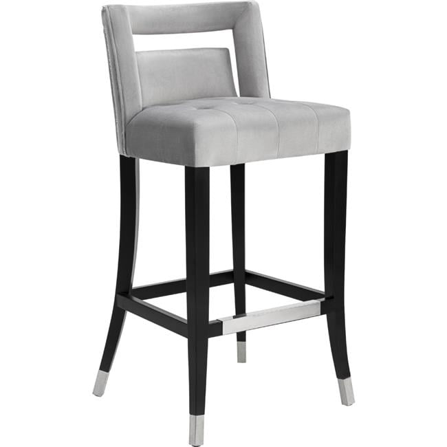 TOV Furniture Hart Grey Velvet Bar Stool with Silver Tipped Legs