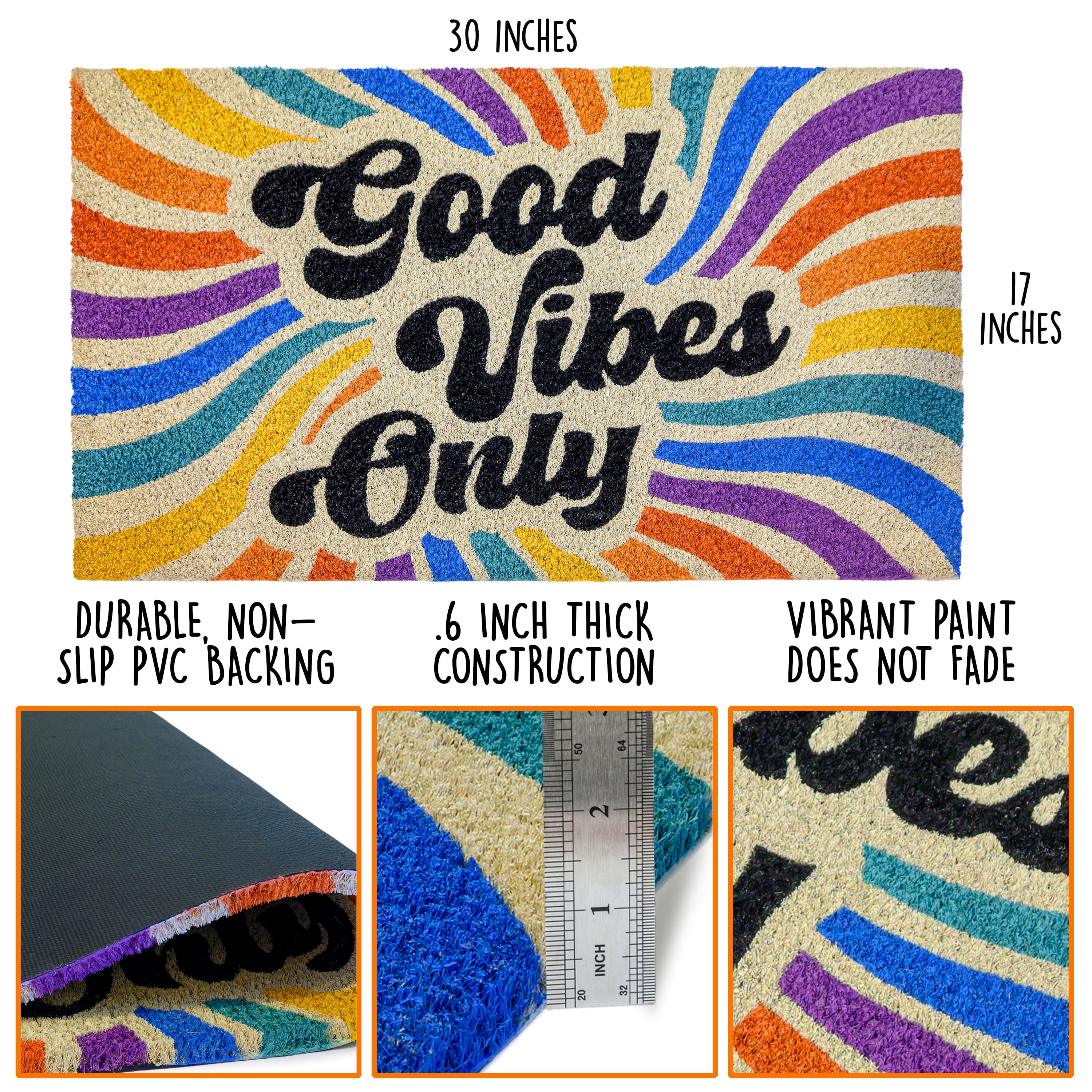 MAINEVENT Good Vibes Only Doormat 30x17 Inch, Outdoor Welcome Mat for Outside