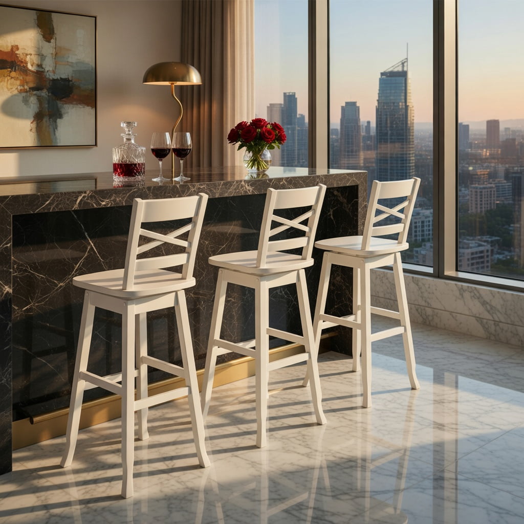 Demi Bonn Set of 2 Swivel Counter 30" Height Bar Stool withclined Backrest, Modern Kitchen Dining Chair, White