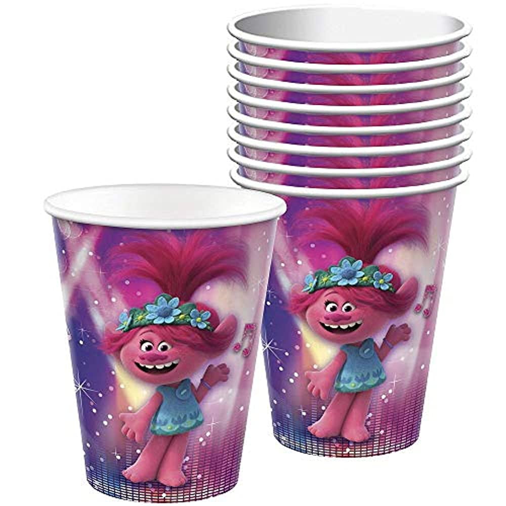 Party City Trolls World Tour Tableware for 16 Guests and Decorations Utensils Napkins Poppy and Branch Plates Cups 