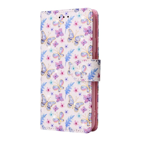 Wallet Case for iPhone XS/X 5.8 Inch, Flower Pattern Soft TPU Shockproof Bracket Wrist Strap Phone Cover with Cash Holder Card Slots Magnetic Closure Kickstand Flip Folio Case,Butterfly Flower