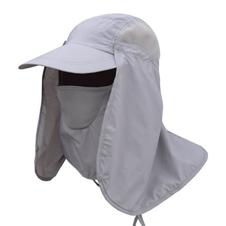 Men Women Sun Protection Bucket Hat with Detachable Face Neck Cover Flap, Summer Cycling Quick Drying Fishing Cap Color:Light
