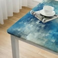 thumbnail image 4 of BANET Square Table Geometric Abstract Oil Painting Style Blue Heat-Insulation Table Burlap Table Cover Dresser Scarf for Dinner,Banquet Decorations,Wedding White, 4 of 7