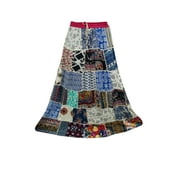 Mogul Boho Chic Vintage Patchwork Long Skirt Dori Gujarati Elastic Waist Printed Bohemian A-Line Skirts
