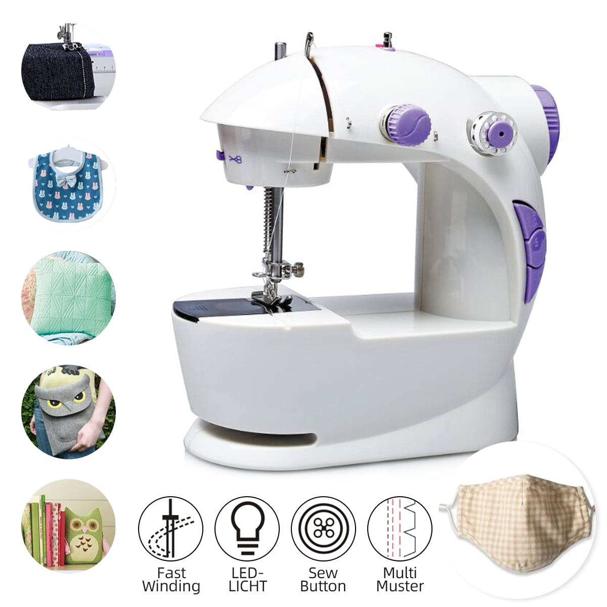 Mini Sewing Machine 10PCS Kit Portable Electric Crafting Mending Machine 2-Speed Double Thread with Foot Pedal for Household Travel Beginner