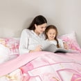thumbnail image 4 of Manfei 3D Cartoon Bow Print Full Size Comforter Sets,White Pink Monogrammed E Bedding Comforter Set,Pink Reversible,3-Piece,1 Comforter and 2 Pillowcases, 4 of 7