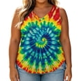 thumbnail image 4 of Women Plus Size Sleeveless V-Neck Tie Dye Tank Top, Loose Flowy Curved Hem Casual Summer Blouse, 4 of 8