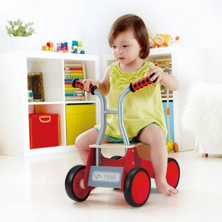 Hape Little Red Rider Wooden Toddler Kid s Safe 4 Wheel Ride on or Push Bike