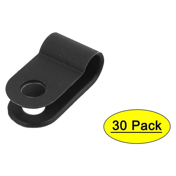 30Pcs Nylon R Type 3/16" 5.3mm Cable Cord Wire Clamp Clip Fastener Black