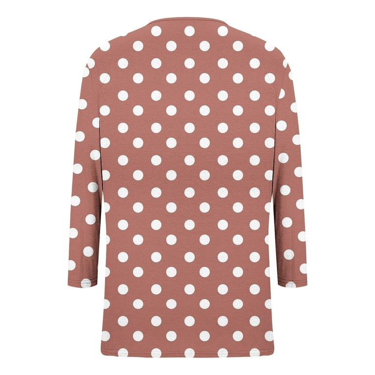 Qulqfy Women Tops Polka Dot 3/4 Length Sleeve Spring Shirts Fall
