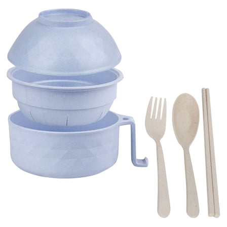 unbranded  Drain Instant Noodle Bowl Ramen with Chopsticks Dinnerware Student Sky-blue