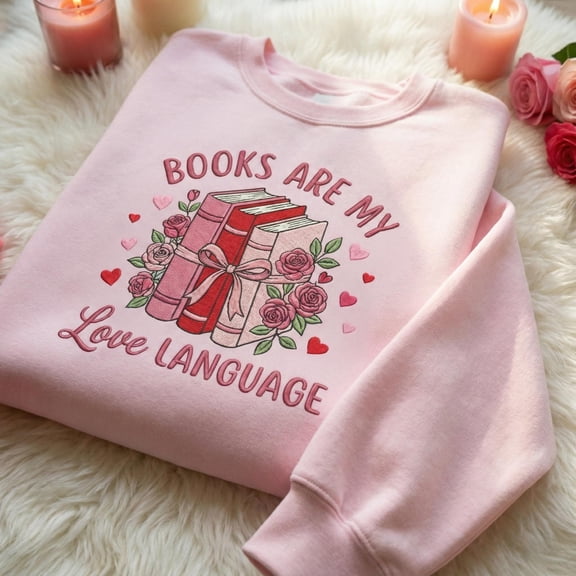 Books Are My Love Language Embroidered Valentine Sweatshirt, Just One More Chapter Hoodie