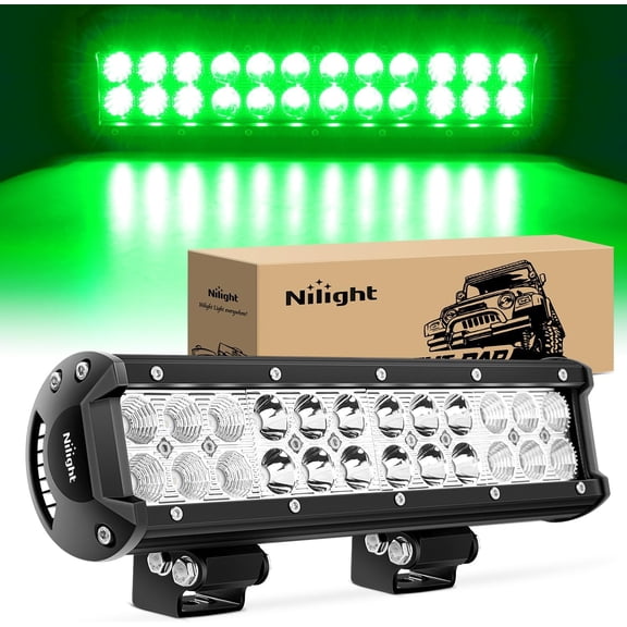 Nilight LED Light Bar 12 Inch 72W Spot Flood Combo Green Beam Off Road Lights Fishing Hunting Emergency Deck Boat Work Lighting for Trucks UTV Pick-up Van Boat Tractor