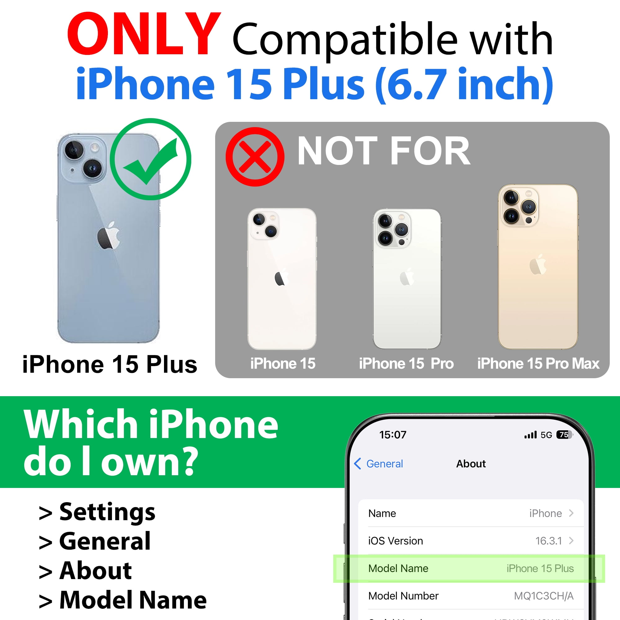 SPORTLINK Waterproof Case for iPhone 15 Plus Military Dropproof Full Body Shockproof Dustproof Phone Screen Protector Cover 6.7 inch - Frosted Black