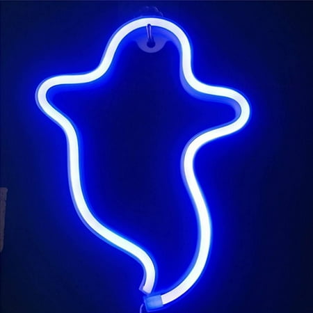 

Neon Signs Halloween Ghost Festival Decorative Lights with Base Blue LED Neon Lights Festival Lights Decoration USB/Battery Operated Ghost Neon Night Light Neon Sign Party Blue
